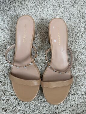 Stuart Weitzman Beige Pearl-Embellished Mule Sandals